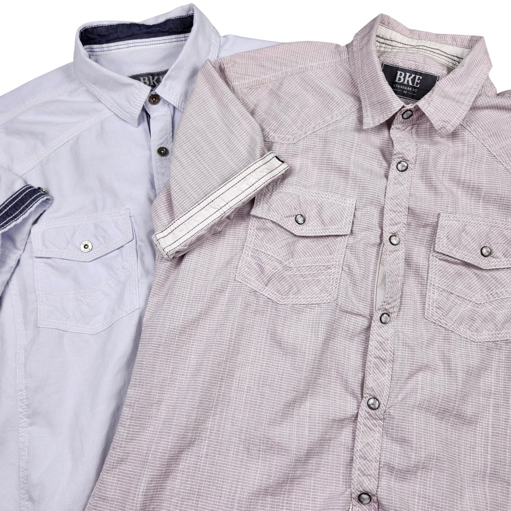2 BKE Button Down Shirts Mens M Pearl Snap (1) Western Yokes Dual Pockets